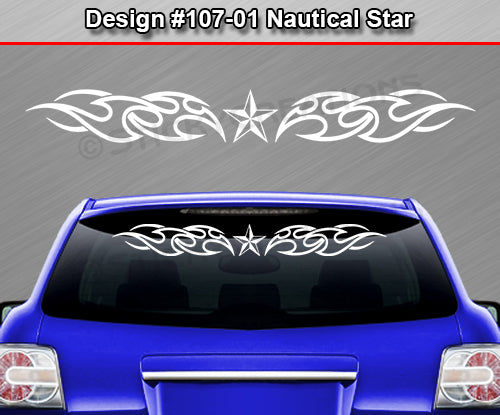 Design #107 Nautical Star - Windshield Window Tribal Flames Vinyl Sticker Decal Graphic Banner 36"x4.25"+