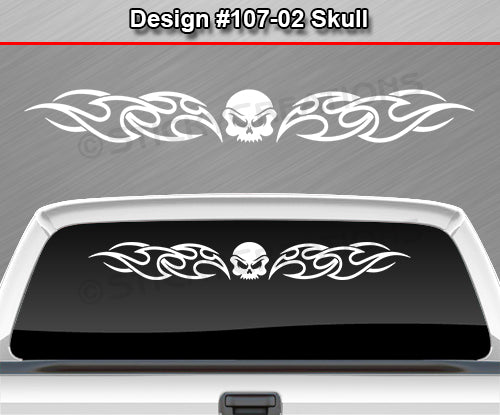 Design #107 Skull - Windshield Window Tribal Flame Vinyl Sticker Decal Graphic Banner 36"x4.25"+