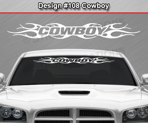 Design #108 Cowboy - Windshield Window Tribal Flame Vinyl Sticker Decal Graphic Banner 36"x4.25"+