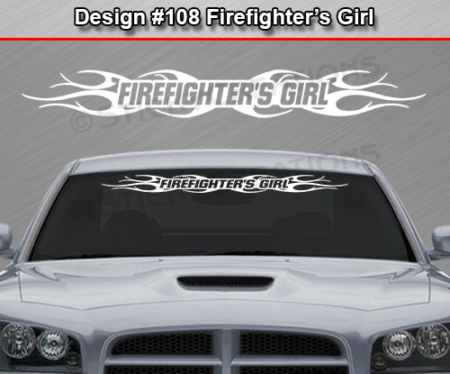 Design #108 Firefighter's Girl - Windshield Window Tribal Flame Vinyl Sticker Decal Graphic Banner 36"x4.25"+