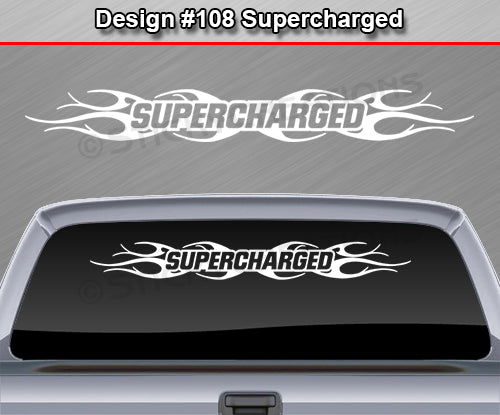 Design #108 Supercharged - Windshield Window Tribal Flame Vinyl Sticker Decal Graphic Banner 36"x4.25"+