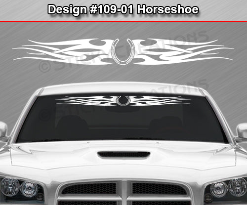 Design #109 Horseshoe - Windshield Window Tribal Flames Vinyl Sticker Decal Graphic Banner 36"x4.25"+