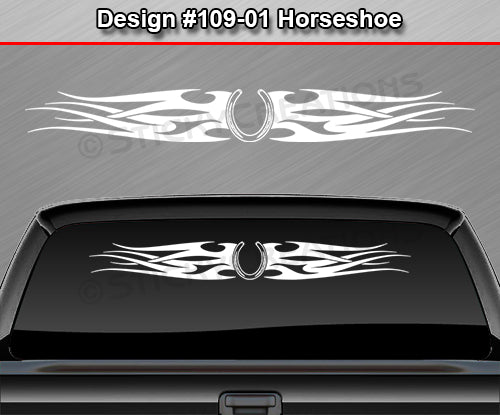 Design #109 Horseshoe - Windshield Window Tribal Flames Vinyl Sticker Decal Graphic Banner 36"x4.25"+