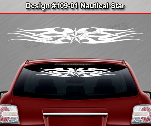 Design #109 Nautical Star - Windshield Window Tribal Flames Vinyl Sticker Decal Graphic Banner 36"x4.25"+