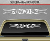 Design #113 Jesus Is Lord - Windshield Window Tribal Flame Vinyl Sticker Decal Graphic Banner 36"x4.25"+