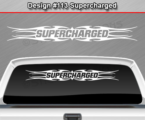 Design #113 Supercharged - Windshield Window Tribal Flame Vinyl Sticker Decal Graphic Banner 36"x4.25"+