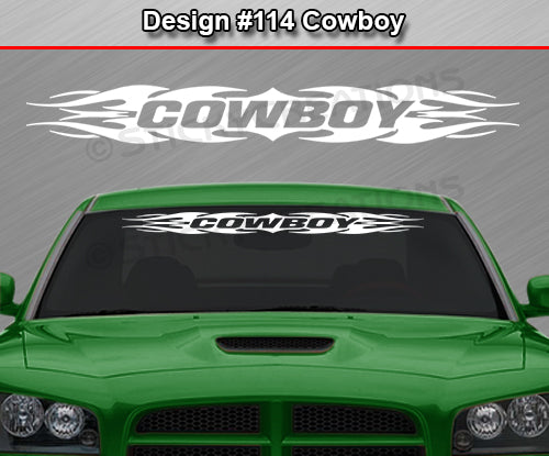 Design #114 Cowboy - Windshield Window Tribal Flame Vinyl Sticker Decal Graphic Banner 36"x4.25"+
