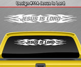 Design #114 Jesus Is Lord - Windshield Window Tribal Flame Vinyl Sticker Decal Graphic Banner 36"x4.25"+