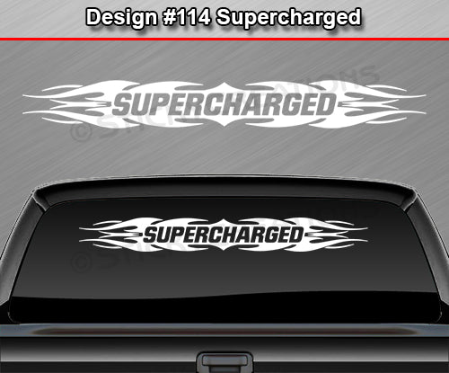 Design #114 Supercharged - Windshield Window Tribal Flame Vinyl Sticker Decal Graphic Banner 36"x4.25"+
