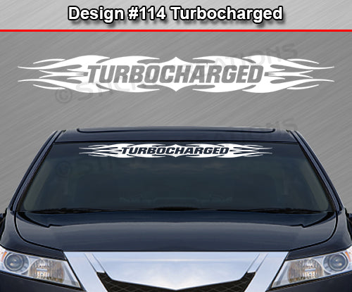 Design #114 Turbocharged - Windshield Window Tribal Flame Vinyl Sticker Decal Graphic Banner 36"x4.25"+