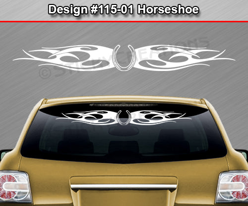 Design #115 Horseshoe - Windshield Window Tribal Flames Vinyl Sticker Decal Graphic Banner 36"x4.25"+