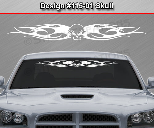 Design #115 Skull - Windshield Window Tribal Flame Vinyl Sticker Decal Graphic Banner 36"x4.25"+