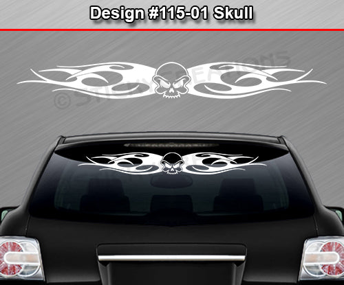 Design #115 Skull - Windshield Window Tribal Flame Vinyl Sticker Decal Graphic Banner 36"x4.25"+