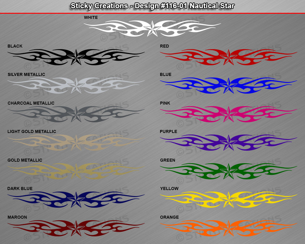 Design #116 Nautical Star - Windshield Window Tribal Flame Vinyl Sticker Decal Graphic Banner 36"x4.25"+