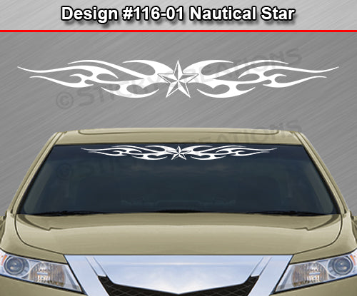 Design #116 Nautical Star - Windshield Window Tribal Flame Vinyl Sticker Decal Graphic Banner 36"x4.25"+