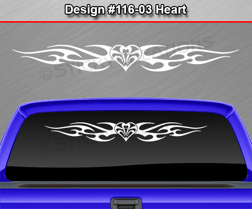 Design #116 Heart - Windshield Window Tribal Flame Vinyl Sticker Decal Graphic Banner 36"x4.25"+
