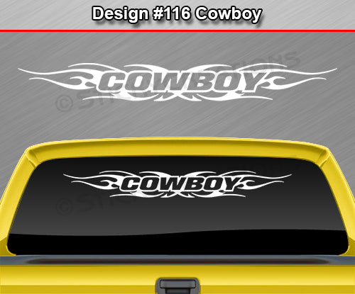 Design #116 Cowboy - Windshield Window Tribal Flame Vinyl Sticker Decal Graphic Banner 36"x4.25"+