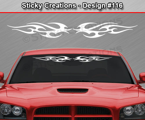 Design #116 - 36"x4.25" + Windshield Window Tribal Flame Vinyl Sticker Decal Graphic Banner