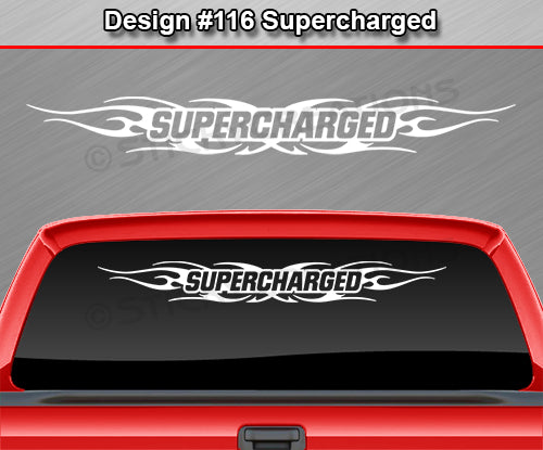 Design #116 Supercharged - Windshield Window Tribal Flame Vinyl Sticker Decal Graphic Banner 36"x4.25"+