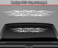 Design #121 Supercharged - Windshield Window Tribal Flame Vinyl Sticker Decal Graphic Banner 36"x4.25"+