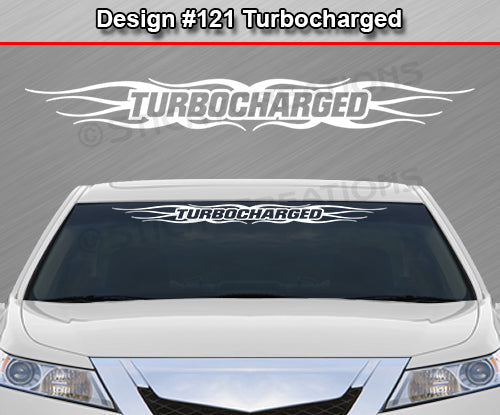 Design #121 Turbocharged - Windshield Window Tribal Flame Vinyl Sticker Decal Graphic Banner 36"x4.25"+