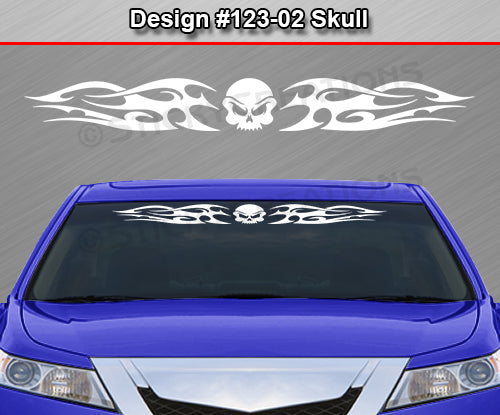 Design #123 Skull - Windshield Window Tribal Flame Vinyl Sticker Decal Graphic Banner 36"x4.25"+