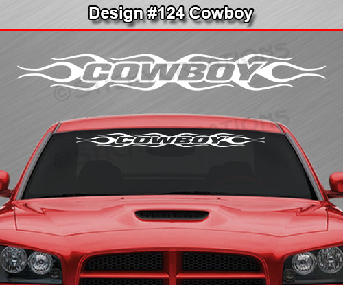 Design #124 Cowboy - Windshield Window Flame Flaming Vinyl Sticker Decal Graphic Banner 36"x4.25"+