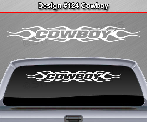 Design #124 Cowboy - Windshield Window Flame Flaming Vinyl Sticker Decal Graphic Banner 36"x4.25"+