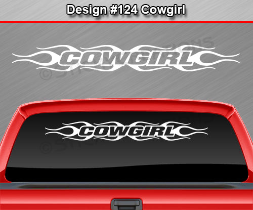 Design #124 Cowgirl - Windshield Window Flame Flaming Vinyl Sticker Decal Graphic Banner 36"x4.25"+