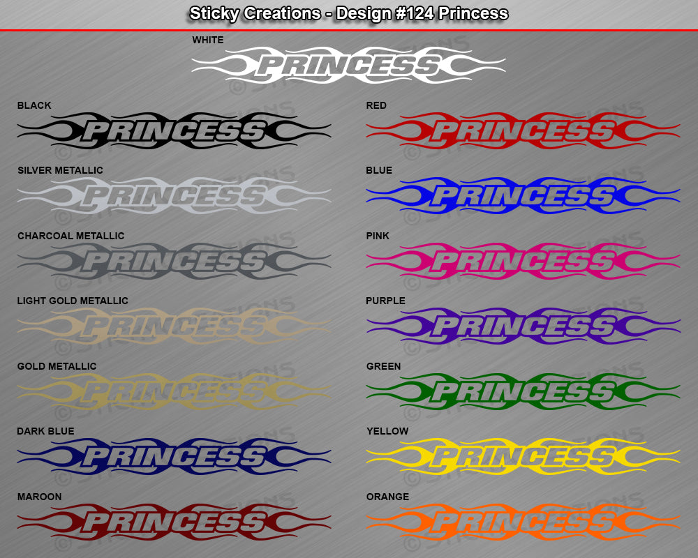 Design #124 Princess - Windshield Window Flame Flaming Vinyl Sticker Decal Graphic Banner 36"x4.25"+