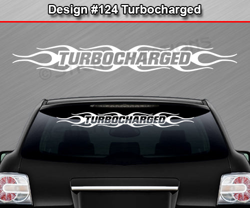 Design #124 Turbocharged - Windshield Window Flame Flaming Vinyl Sticker Decal Graphic Banner 36"x4.25"+