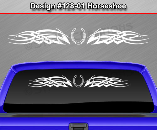 Design #128 Horseshoe - Windshield Window Tribal Celtic Knot Vinyl Sticker Decal Graphic Banner 36"x4.25"+