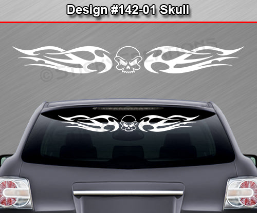 Design #142 Skull - Windshield Window Tribal Flame Vinyl Sticker Decal Graphic Banner 36"x4.25"+