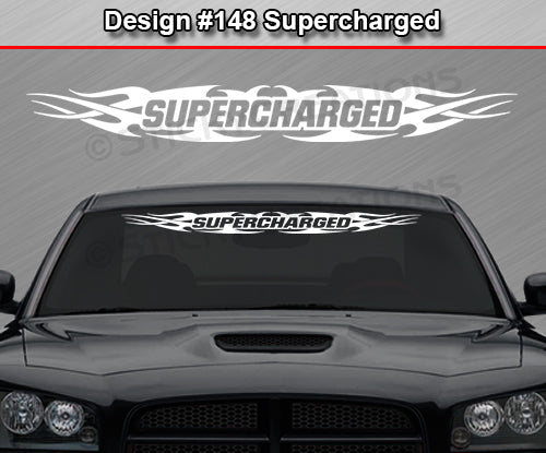 Design #148 Supercharged - Windshield Window Tribal Flame Vinyl Sticker Decal Graphic Banner 36"x4.25"+