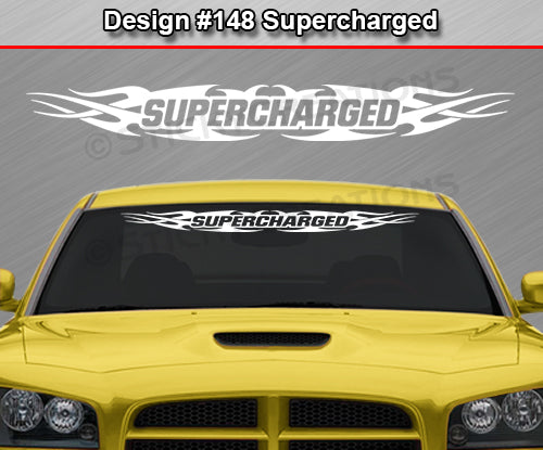 Design #148 Supercharged - Windshield Window Tribal Flame Vinyl Sticker Decal Graphic Banner 36"x4.25"+