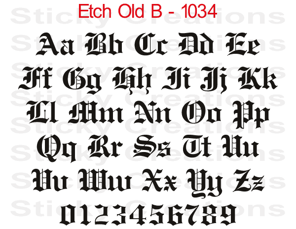 Etch Old English Bold Font #1034 - Custom Personalized Your Text Letters Preview